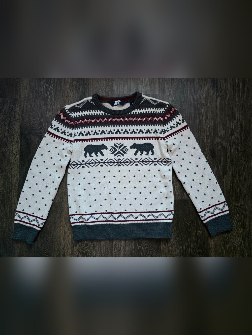 Lands' End kids' Fair Isle festive bear and snowflake sweater